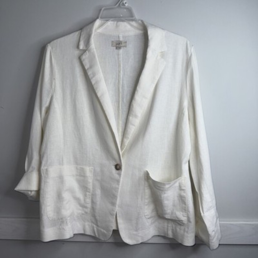 Loft Women’s L White Linen Blend Blazer Size Large VGC